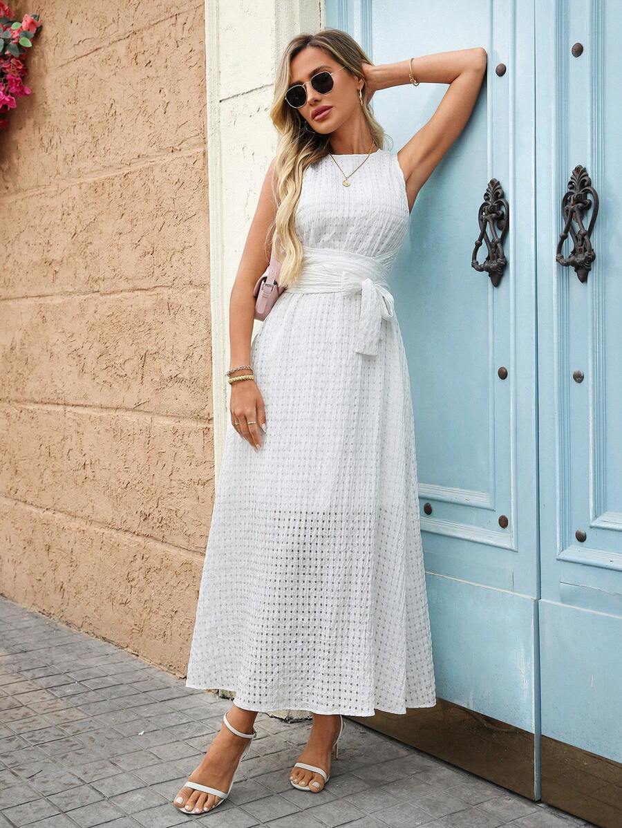 Kakifärgad Randig Midiklänning