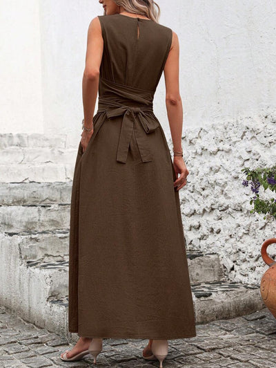 Kakifärgad Randig Midiklänning