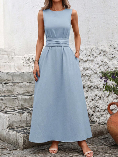 Kakifärgad Randig Midiklänning