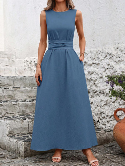 Kakifärgad Randig Midiklänning