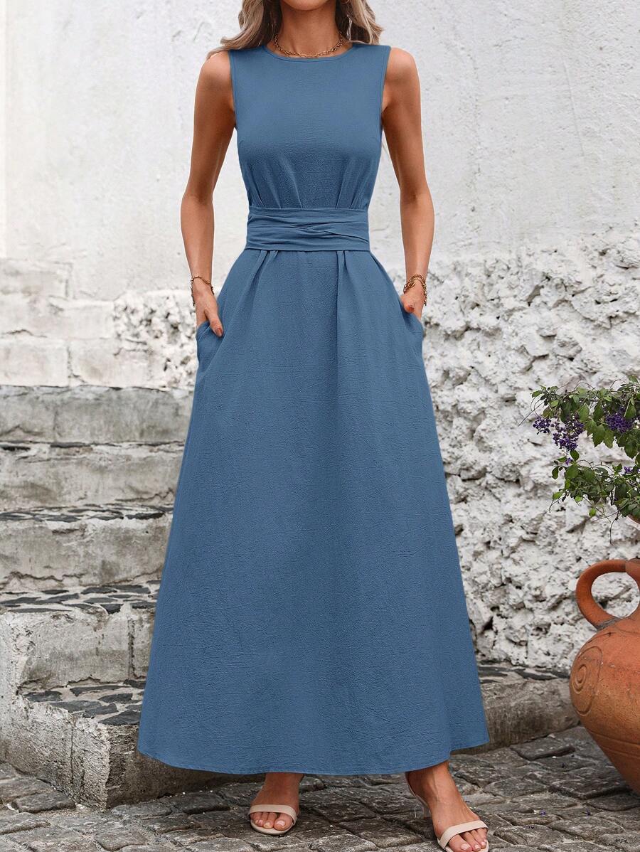 Kakifärgad Randig Midiklänning