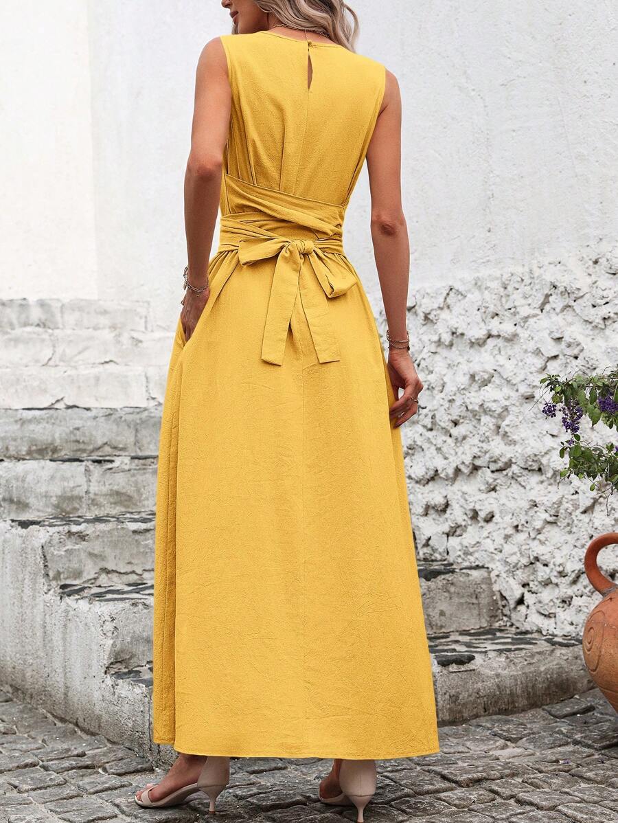 Kakifärgad Randig Midiklänning