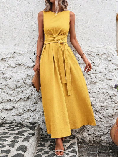 Kakifärgad Randig Midiklänning