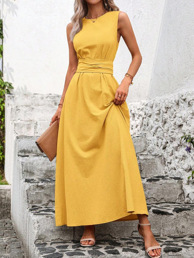 Kakifärgad Randig Midiklänning