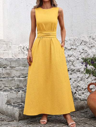 Kakifärgad Randig Midiklänning