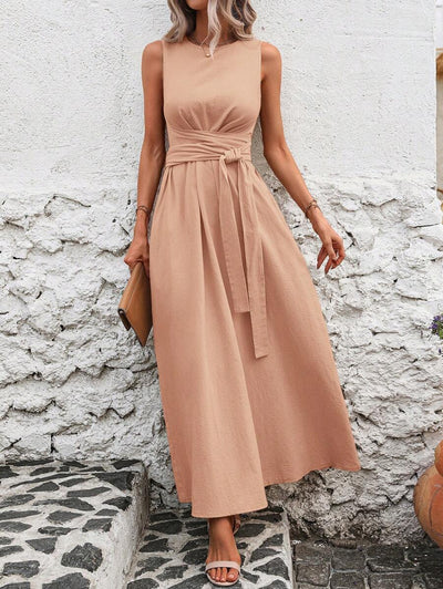 Kakifärgad Randig Midiklänning