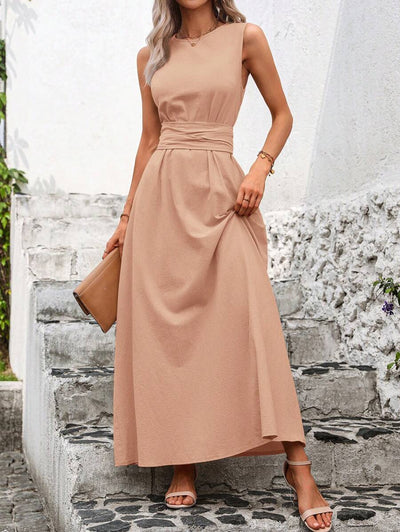 Kakifärgad Randig Midiklänning