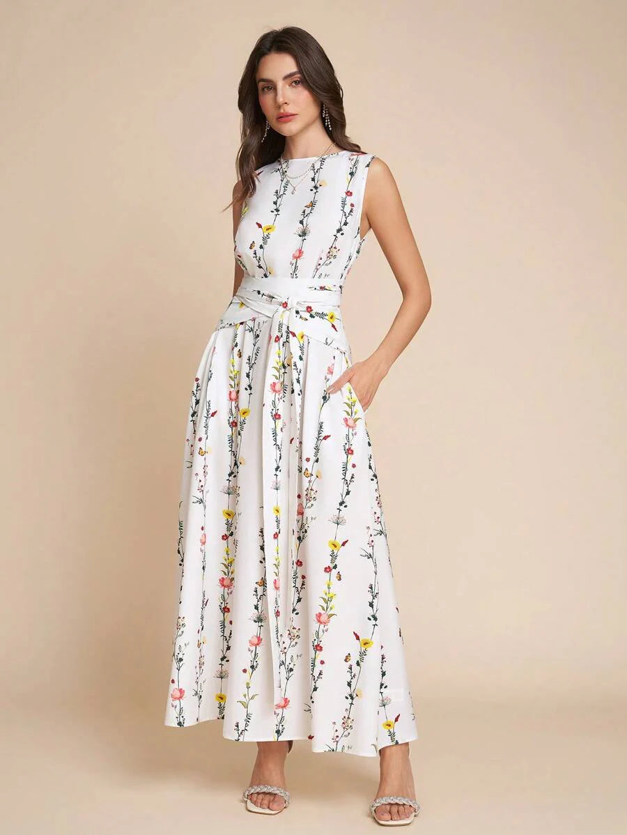 Kakifärgad Randig Midiklänning