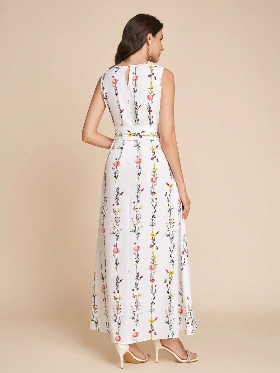 Kakifärgad Randig Midiklänning