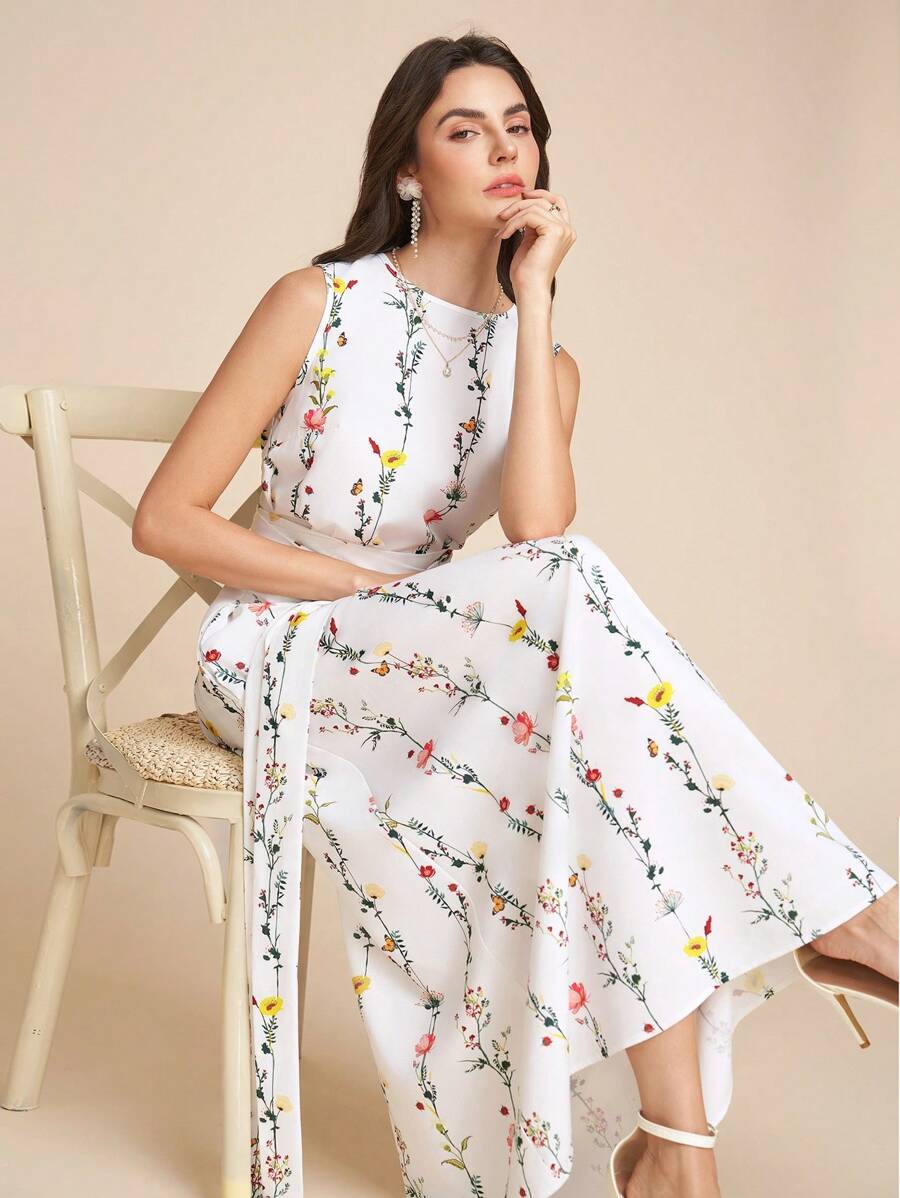 Kakifärgad Randig Midiklänning