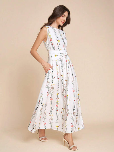 Kakifärgad Randig Midiklänning