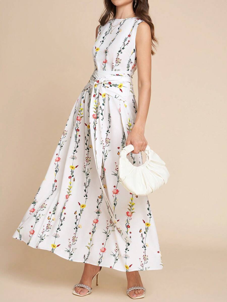 Kakifärgad Randig Midiklänning