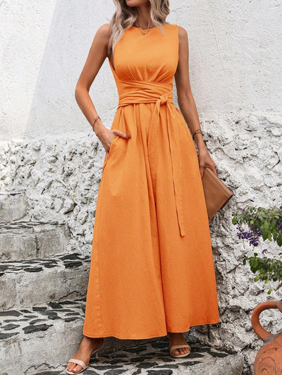 Kakifärgad Randig Midiklänning