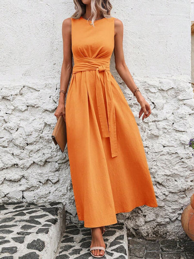 Kakifärgad Randig Midiklänning