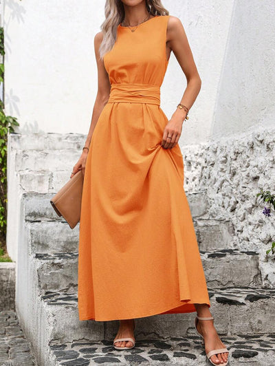 Kakifärgad Randig Midiklänning