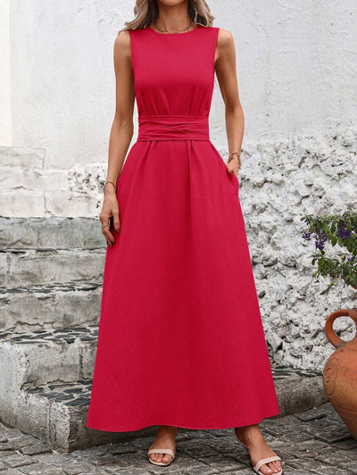 Kakifärgad Randig Midiklänning