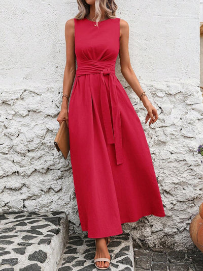 Kakifärgad Randig Midiklänning