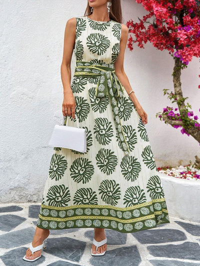 Kakifärgad Randig Midiklänning