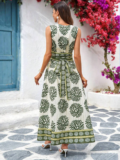 Kakifärgad Randig Midiklänning