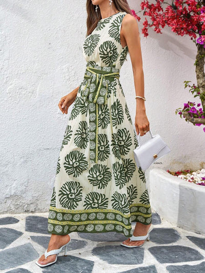 Kakifärgad Randig Midiklänning