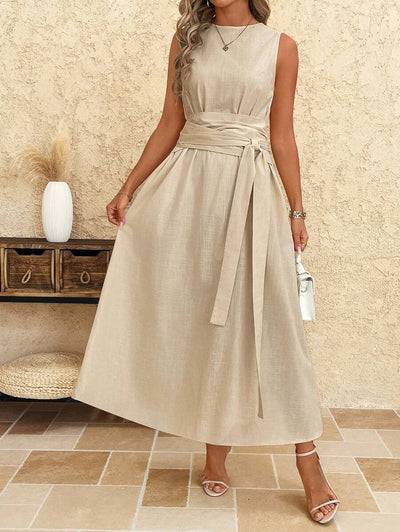 Kakifärgad Randig Midiklänning