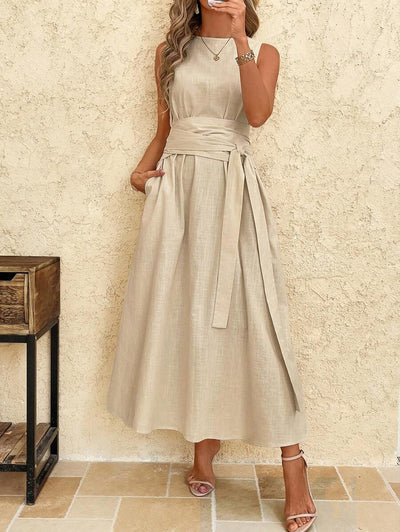 Kakifärgad Randig Midiklänning