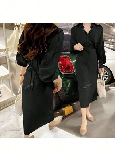 Fransk Skjortklänning med Midjeband