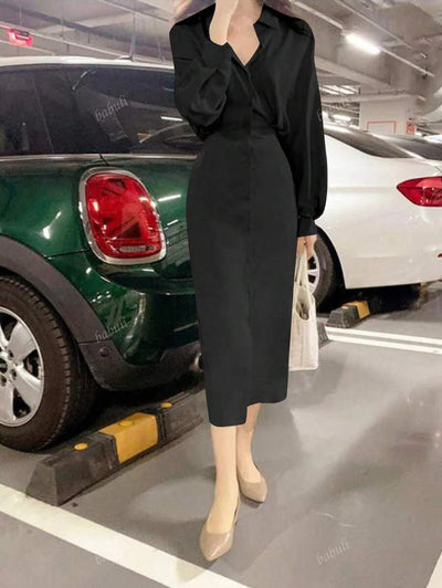 Fransk Skjortklänning med Midjeband