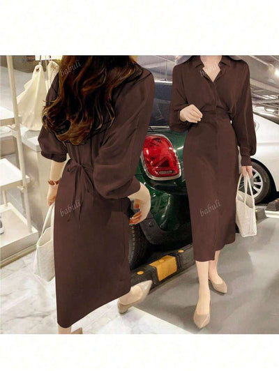 Fransk Skjortklänning med Midjeband