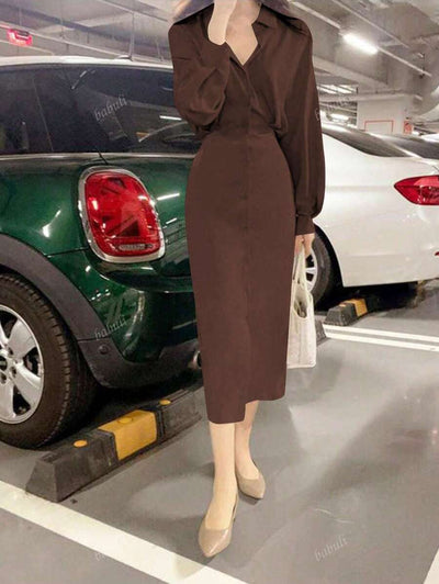 Fransk Skjortklänning med Midjeband