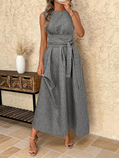 Kakifärgad Randig Midiklänning