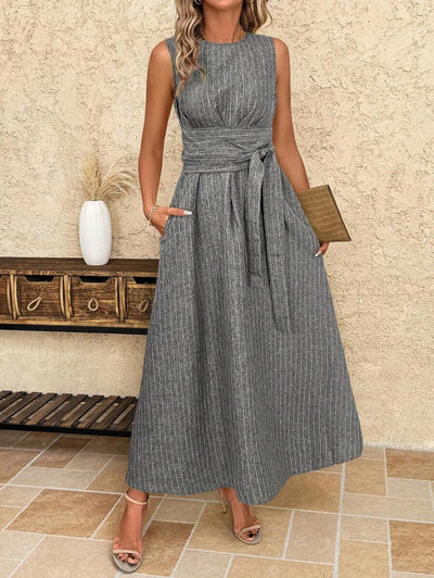 Kakifärgad Randig Midiklänning