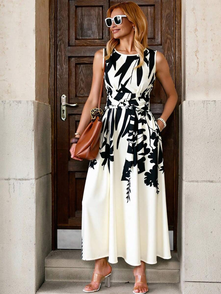 Kakifärgad Randig Midiklänning