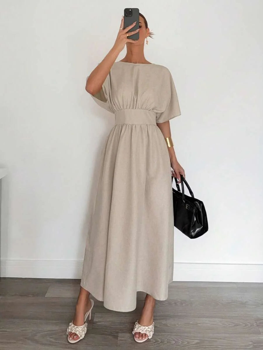 Midjeband Klänning med Fladdermusärm