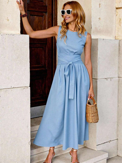 Kakifärgad Randig Midiklänning