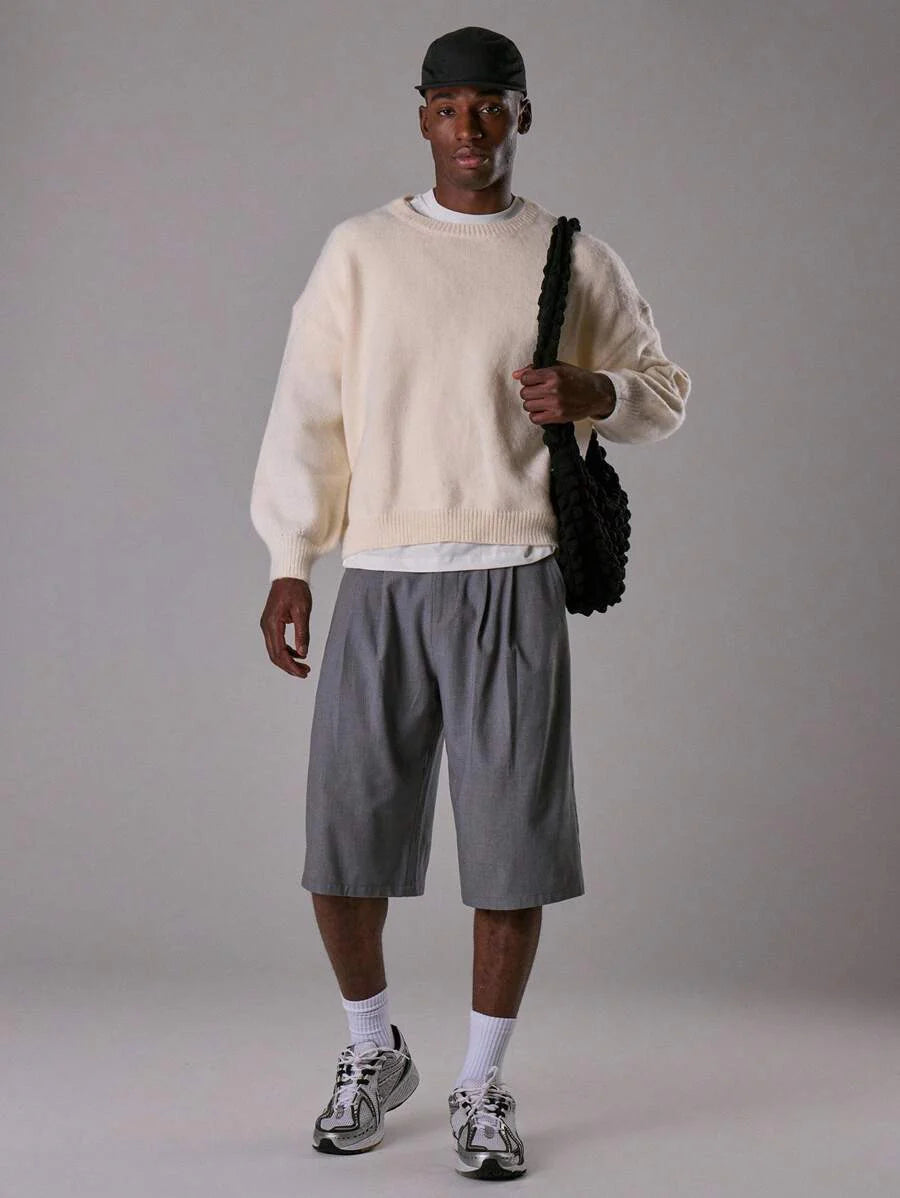 Stickad oversize mohairtröja med rund hals