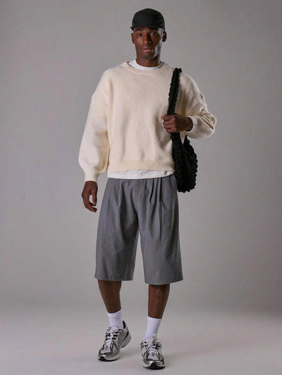 Stickad oversize mohairtröja med rund hals