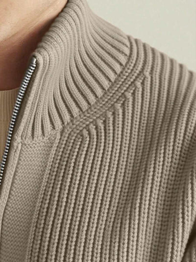 Lång herrcardigan med dragkedja och hög krage