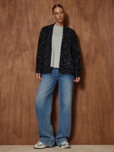 Oversized texturerad cardigan med ränder