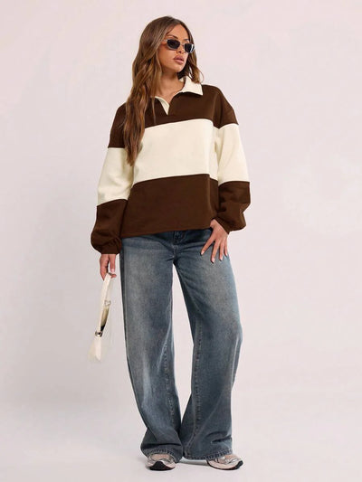 Massa randig collagetröja med krage