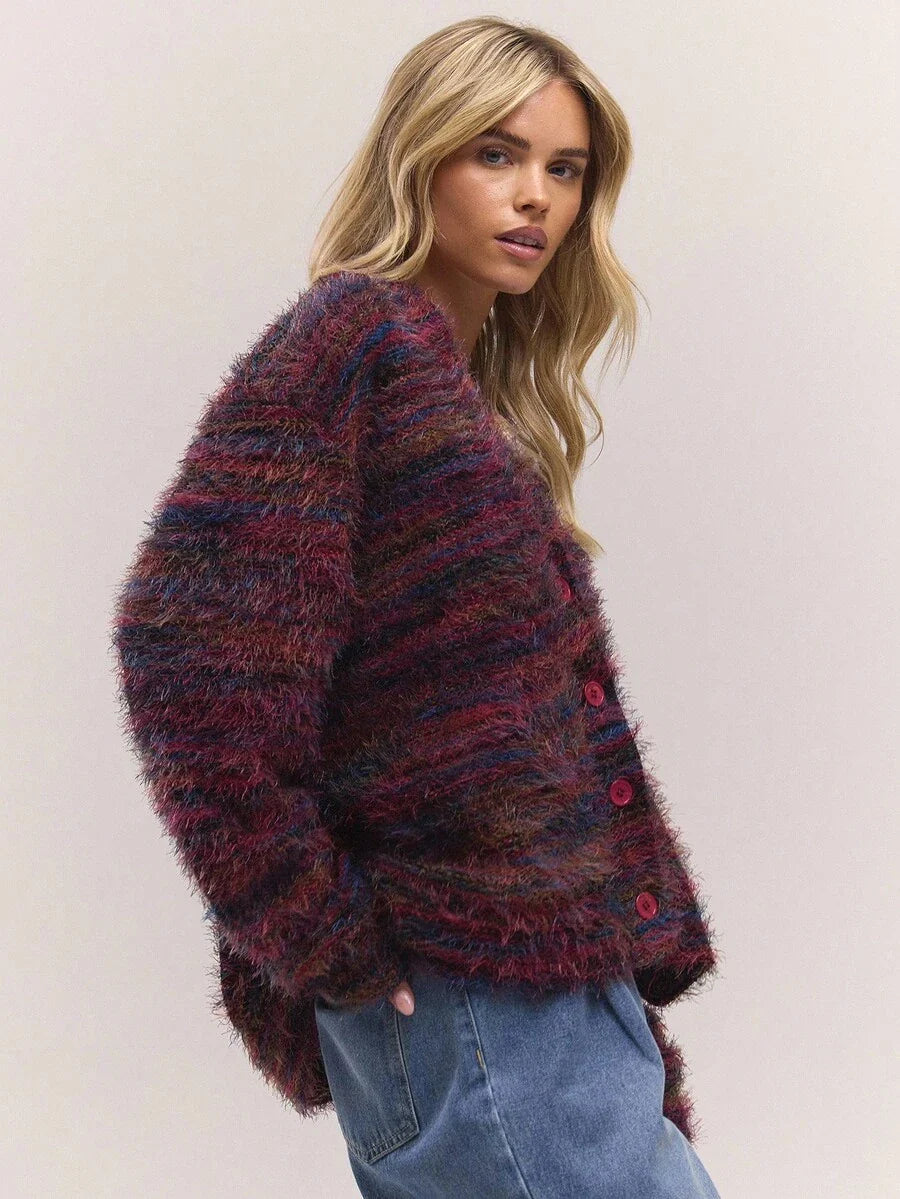 Oversized texturerad cardigan med ränder