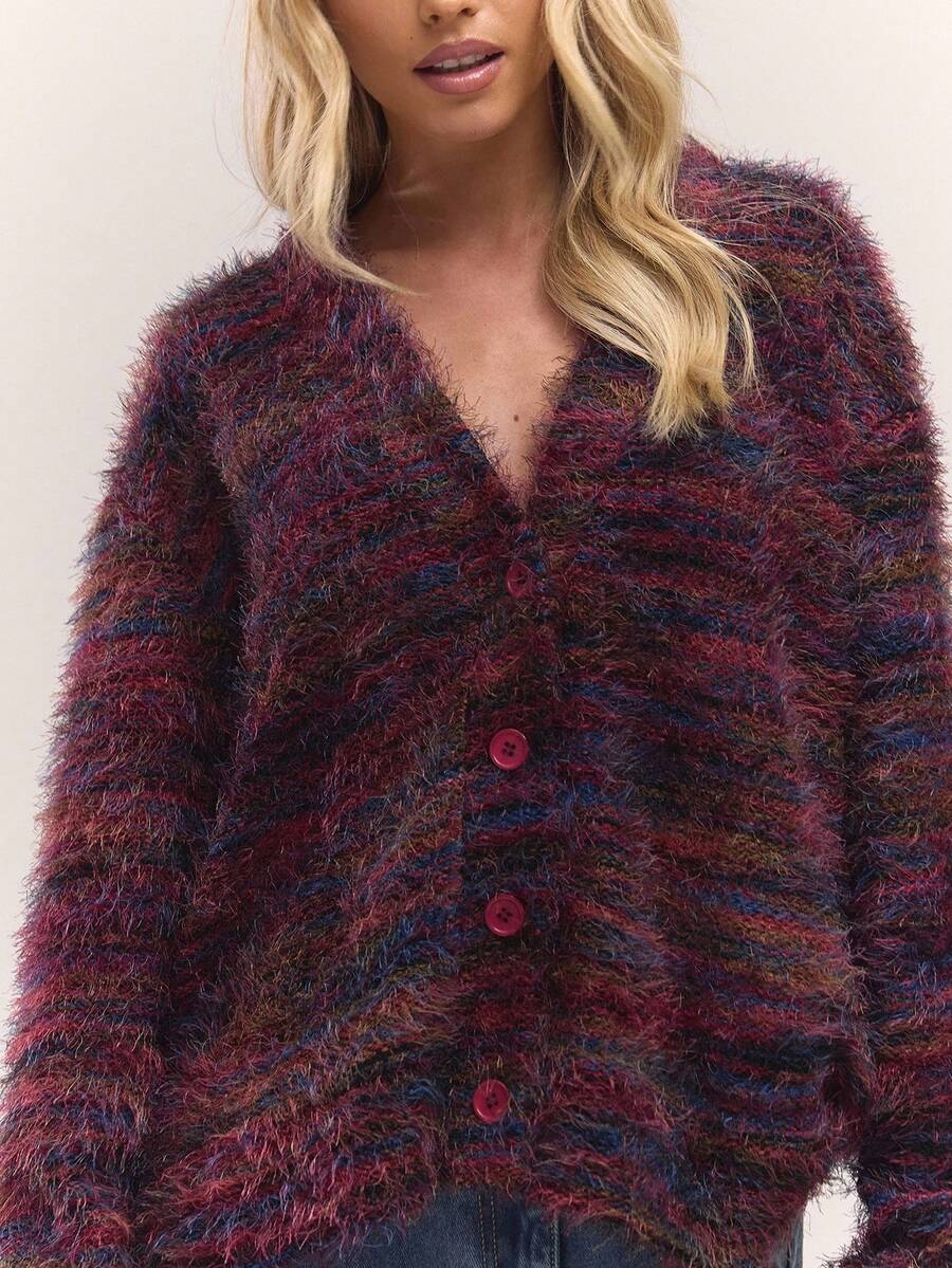 Oversized texturerad cardigan med ränder