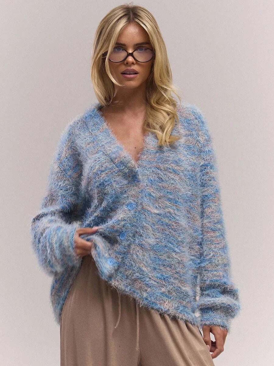 Oversized texturerad cardigan med ränder