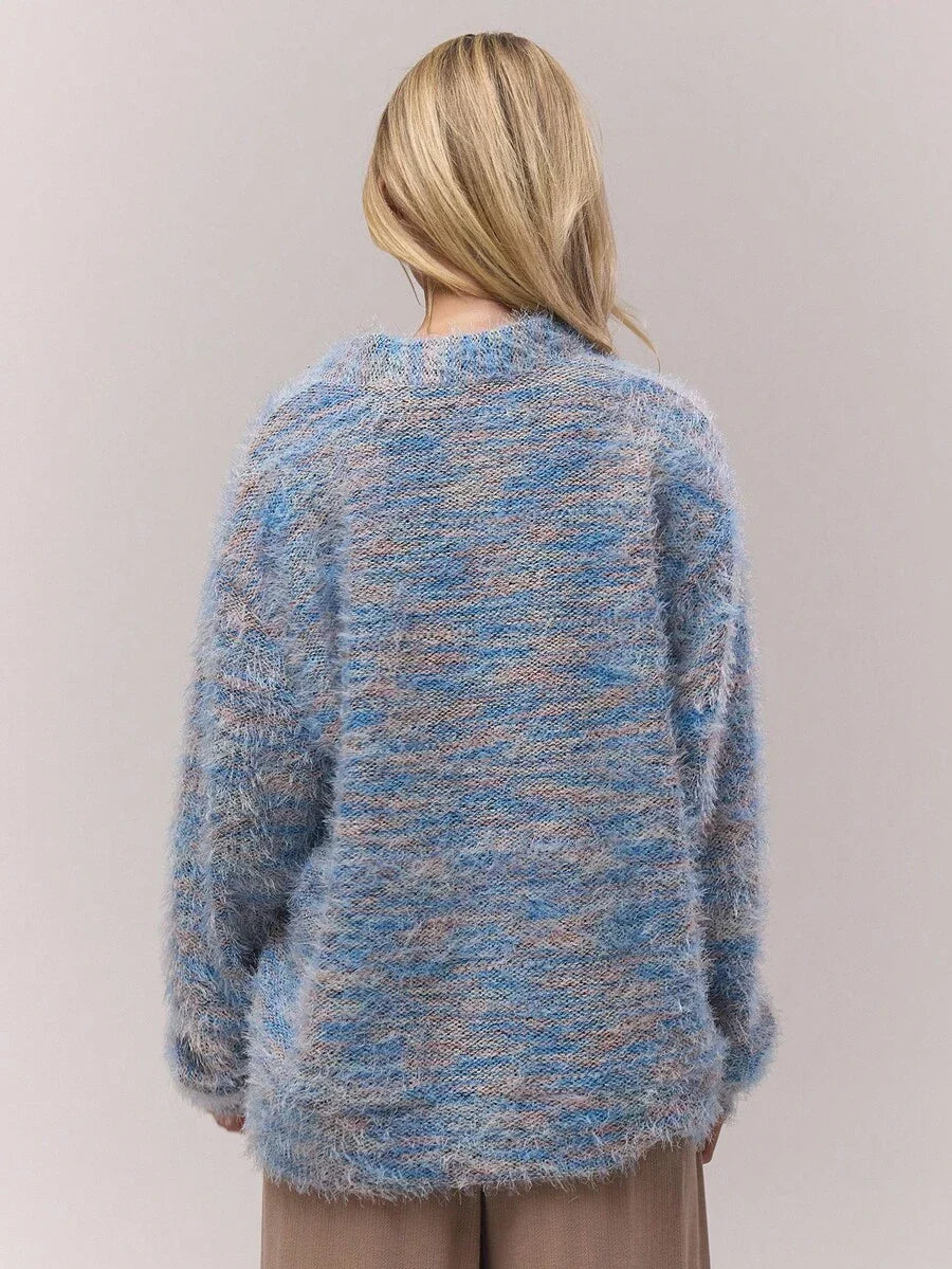 Oversized texturerad cardigan med ränder
