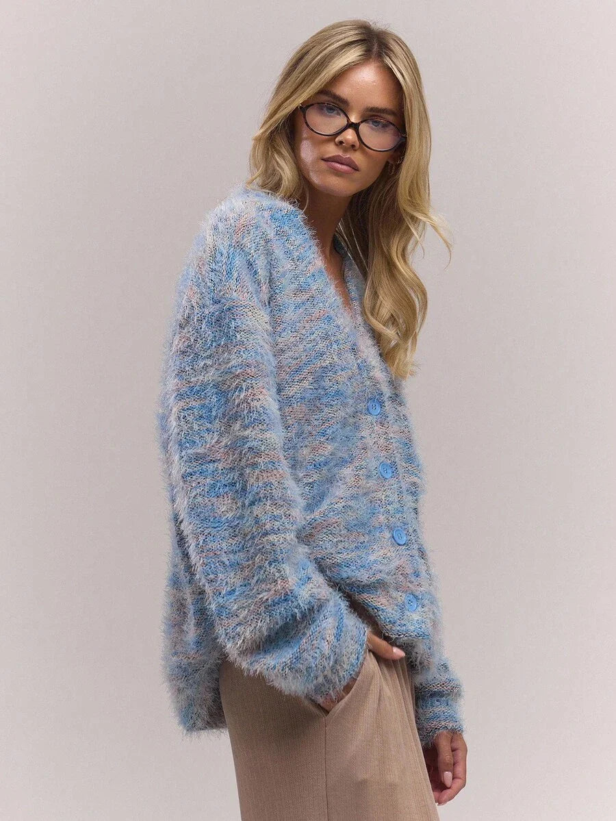 Oversized texturerad cardigan med ränder