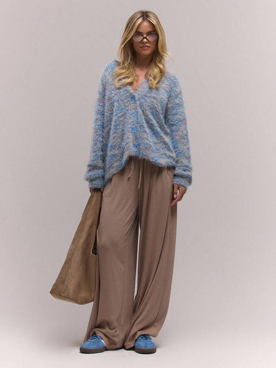 Oversized texturerad cardigan med ränder