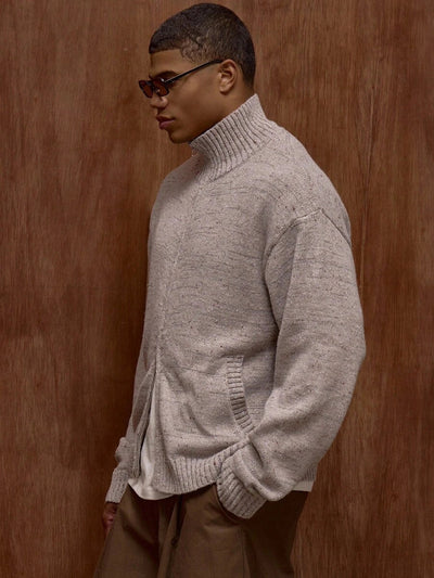 Zippad cardigan med ståkrage och prickmönster