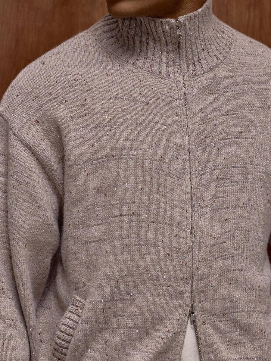 Zippad cardigan med ståkrage och prickmönster