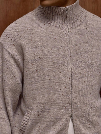 Zippad cardigan med ståkrage och prickmönster