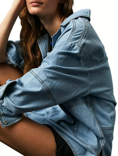 Chic Jeans-Pullover med Knapp-V-hals